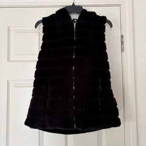 Black Faux Fur Hooded Vest